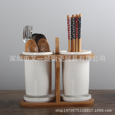 日式竹木架筷子架陶瓷筷子桶防銹筷筒雙筷子筒瀝水餐具籠架工廠,批發,進口,代購