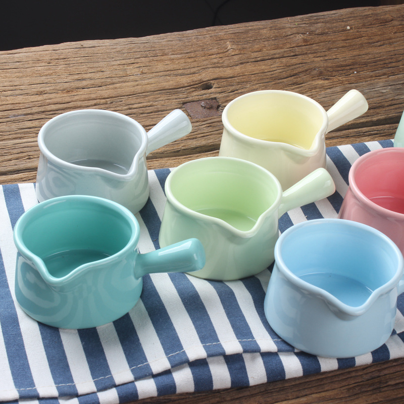 創意彩色陶瓷西餐餐具咖啡杯配用帶柄小奶杯奶盅可定製logo 廠傢工廠,批發,進口,代購