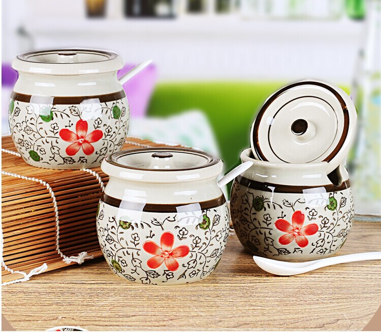 日式釉下彩 陶瓷調味罐 糖罐3件套裝 廚房餐飲 送三個勺子景德鎮批發・進口・工廠・代買・代購