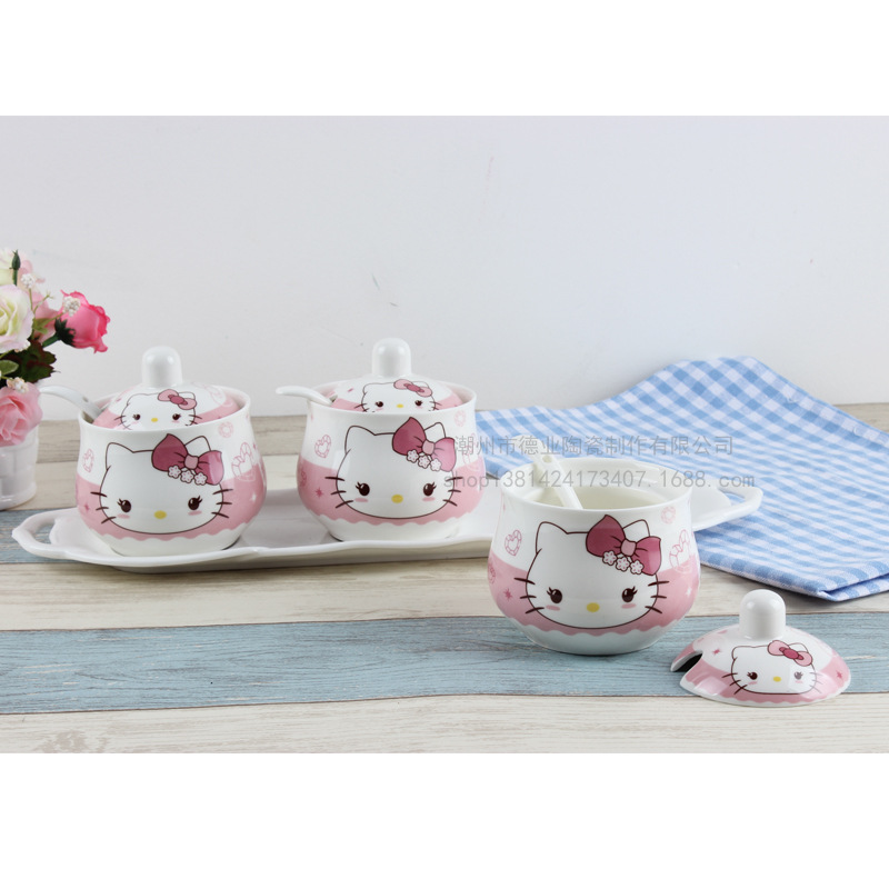 hello Kitty陶瓷調味罐韓式調味盒瓶調料罐盒瓶三件套裝廚房用品工廠,批發,進口,代購
