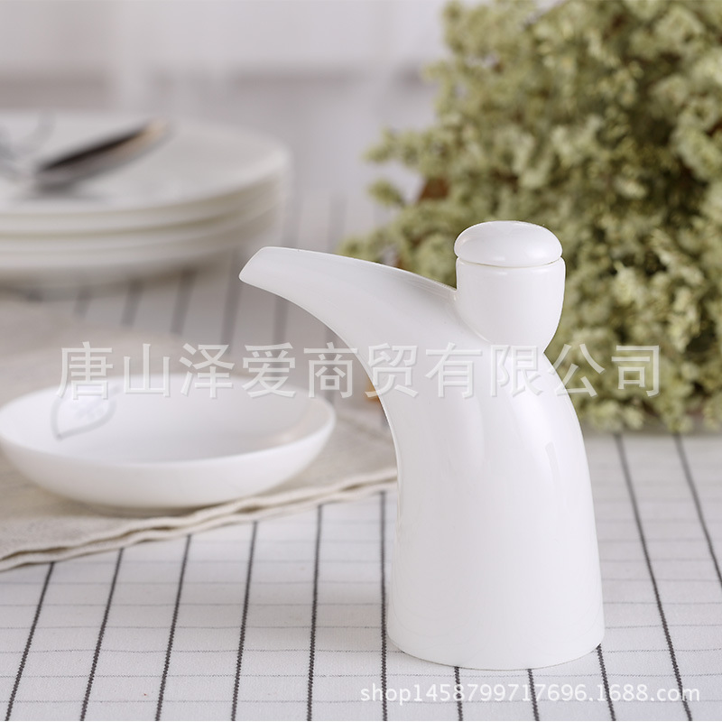 金玫瑰純白骨瓷廚房調味醋瓶醬油瓶儲物罐瓶油壺牛角醋壺帶蓋無鉛工廠,批發,進口,代購