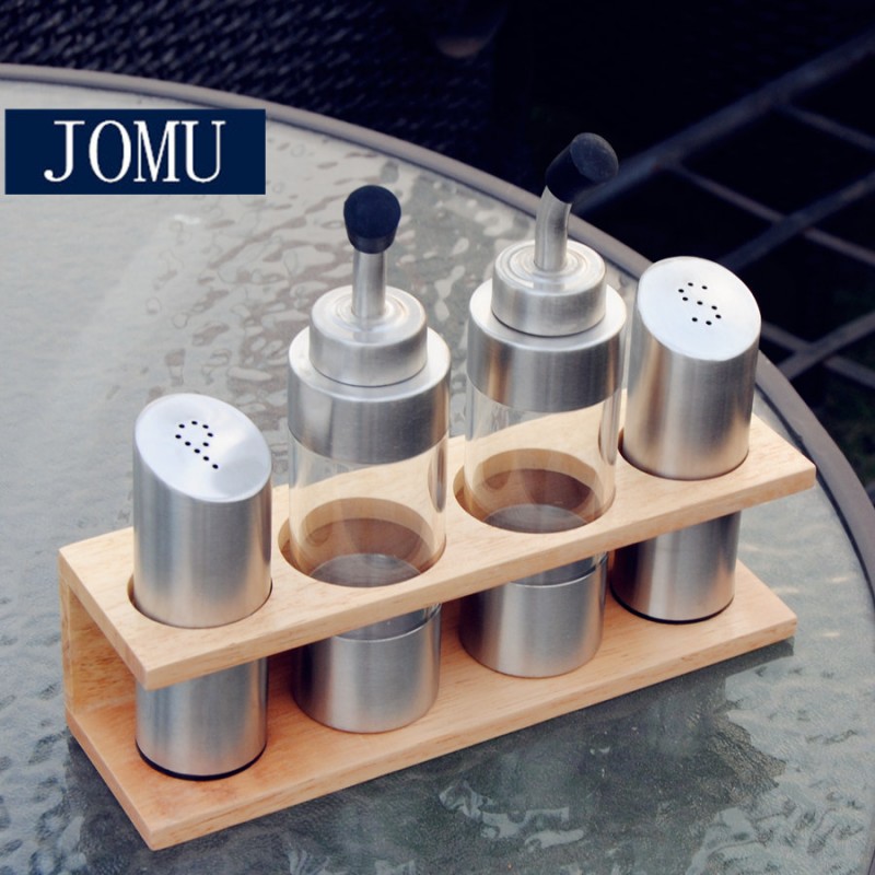 JOMU 不銹鋼木座創意調味瓶套裝現代簡約調料盒廚房調料罐四件套批發・進口・工廠・代買・代購