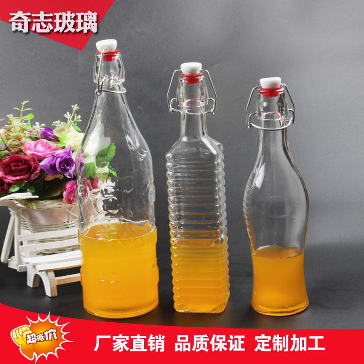 廠傢批發玻璃飲料瓶 手提牛奶瓶 透明汽水瓶 卡扣密封果汁瓶工廠,批發,進口,代購