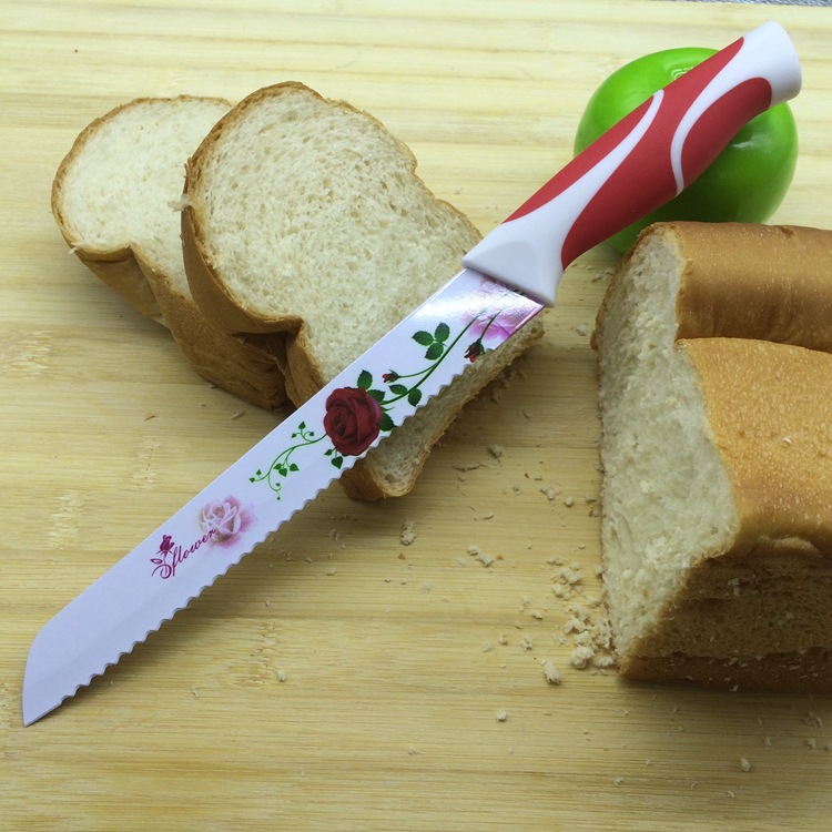 陽江廠傢直銷8寸印花優質不銹鋼刀具 麵包刀 噴漆刀 專業烘焙用具工廠,批發,進口,代購