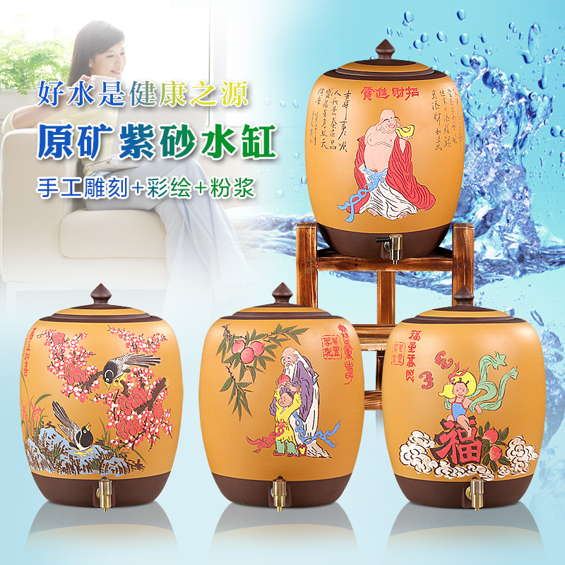 紫砂水缸大號粗陶瓷水缸帶龍頭密封凈水器環保紫砂飲水機過濾凈水工廠,批發,進口,代購