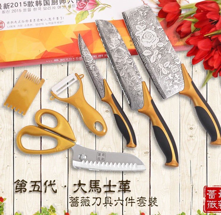 跑江湖地攤 新款大馬士革六件套刀 鈦合金六件套 薔薇六件套刀工廠,批發,進口,代購