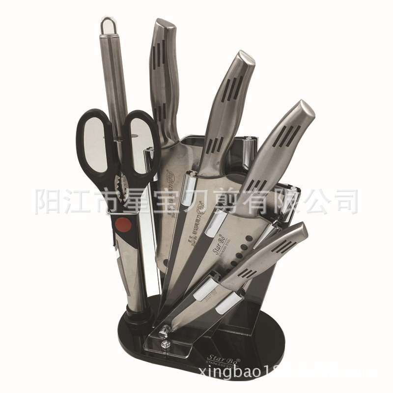 刀具七件套 鋼柄不銹鋼刀座廚用雙菜刀組合廚房套裝工廠,批發,進口,代購