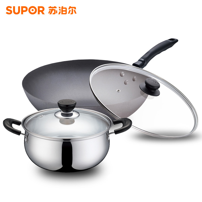 蘇泊爾 愛傢超值二件套裝鍋具 32CM鑄鐵炒鍋 18CM湯鍋 電磁爐通用工廠,批發,進口,代購