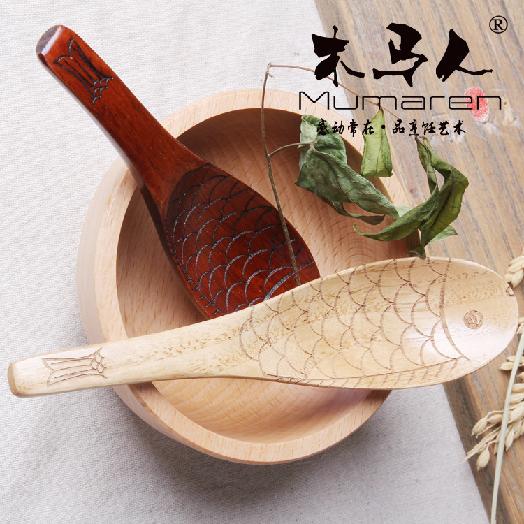 木馬人木魚環保柯木魚形勺子實木飯勺木調羹專用勺子批發工廠,批發,進口,代購