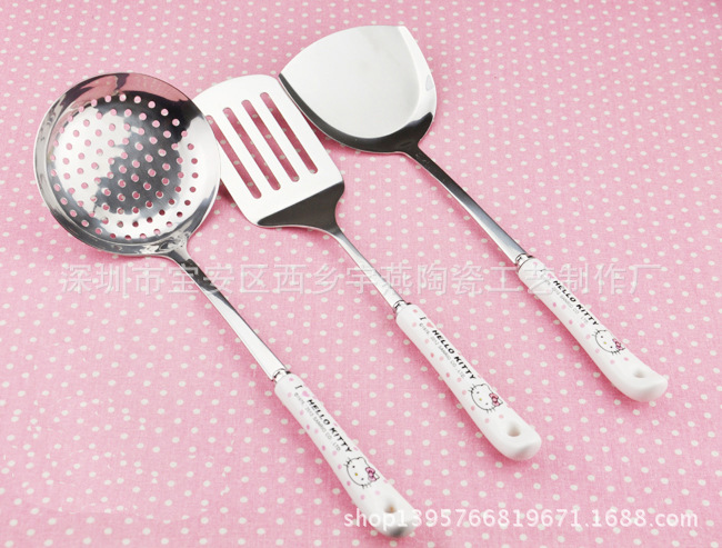 hello kitty卡通陶瓷不銹鋼廚房用具套裝餐具鍋鏟煎鏟湯勺漏勺批發・進口・工廠・代買・代購