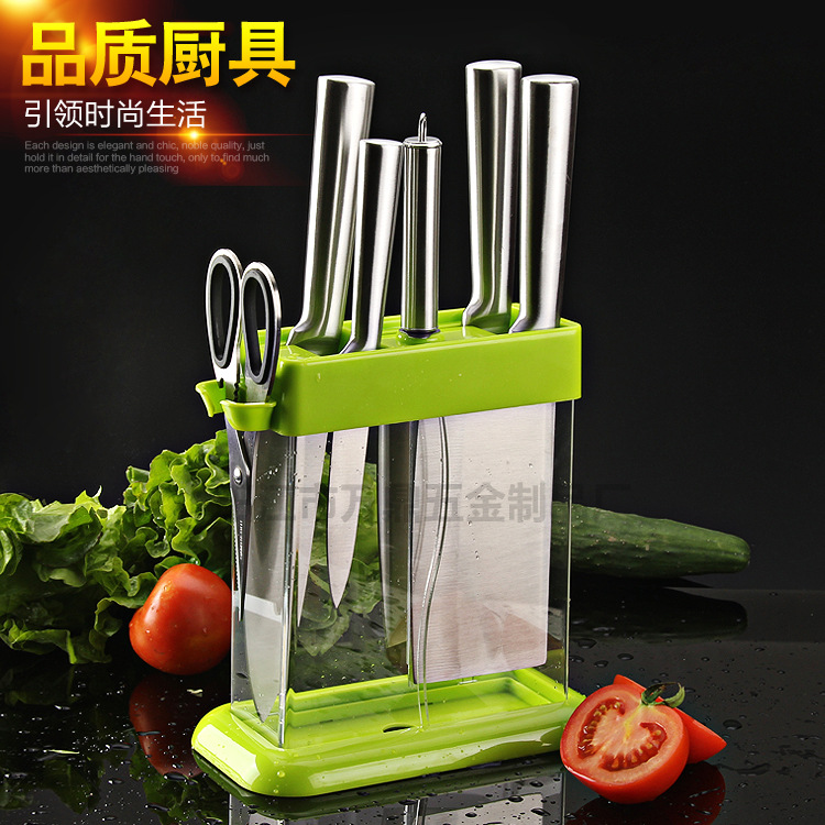 廠傢直銷陽江傢用不銹鋼廚房菜刀套裝七件套刀具套裝配刀座批發・進口・工廠・代買・代購