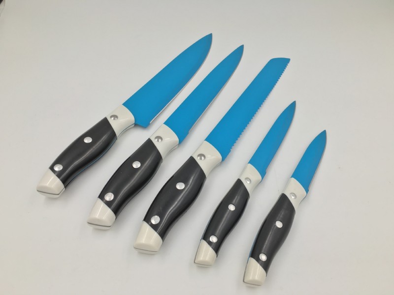 環保藍色噴漆不銹鋼刀套 5件套刀 廚房刀套 噴漆廚用刀具工廠,批發,進口,代購