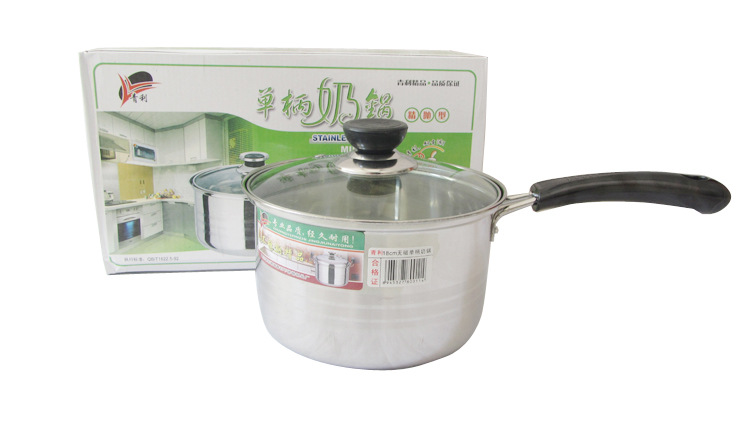 批發不銹鋼弧形奶鍋,單柄玻璃蓋奶鍋 無磁18cm工廠,批發,進口,代購