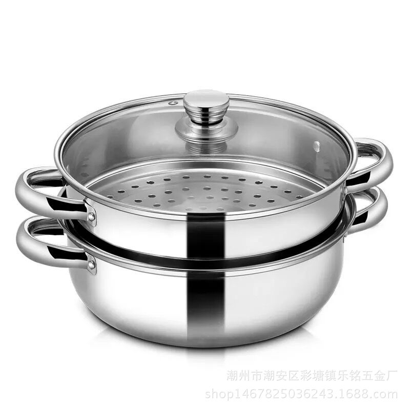 蒸鍋 不銹鋼加厚雙層2層二層火鍋饅頭蒸籠電磁爐湯鍋燜鍋 湯蒸鍋工廠,批發,進口,代購