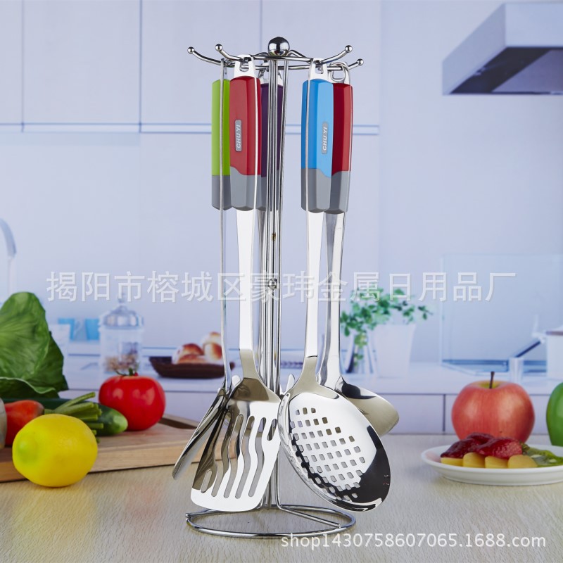 不銹鋼全套鏟勺廚具套裝防燙手柄無磁炒菜鏟意粉耙烹飪廚具禮品批發・進口・工廠・代買・代購