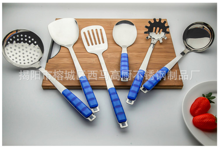 果凍夾柄不銹鋼廚具七件套無磁 鍋鏟湯殼飯勺大漏單品 廠傢直銷批發・進口・工廠・代買・代購