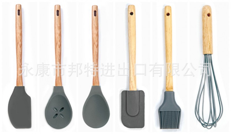 矽膠木柄刮刀 木質手柄食品級矽膠廚具 耐高溫炒菜漏勺批發・進口・工廠・代買・代購