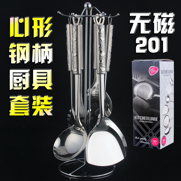 廠傢直銷 1.2厘無磁不銹鋼心型廚具套裝 新穎韓版烹飪勺鏟 禮品裝批發・進口・工廠・代買・代購