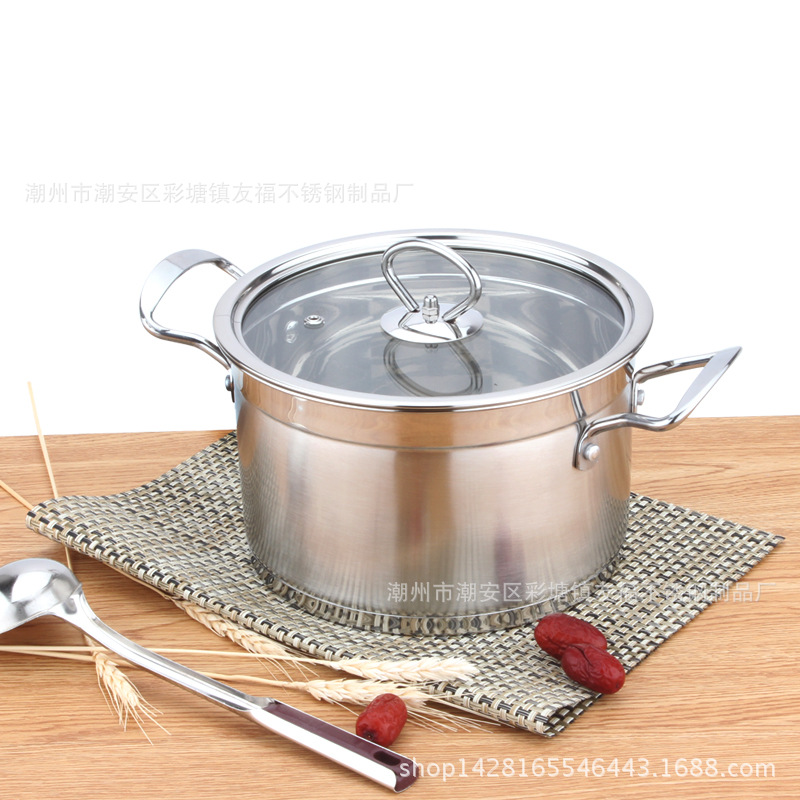 火鍋不銹鋼直角湯鍋復底加厚雙柄湯鍋一人一鍋電磁爐專用煤氣通用批發・進口・工廠・代買・代購
