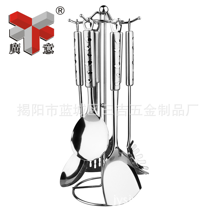 工廠現貨不銹鋼廚具套裝 1.2厘心形鋼柄廚具六件套促銷禮品批發・進口・工廠・代買・代購