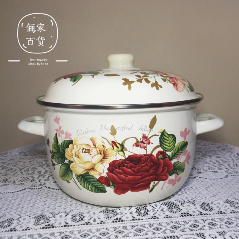 電磁爐湯鍋/搪瓷琺瑯貼花鍋/18-24cm哄色玫瑰艷麗福鍋批發・進口・工廠・代買・代購