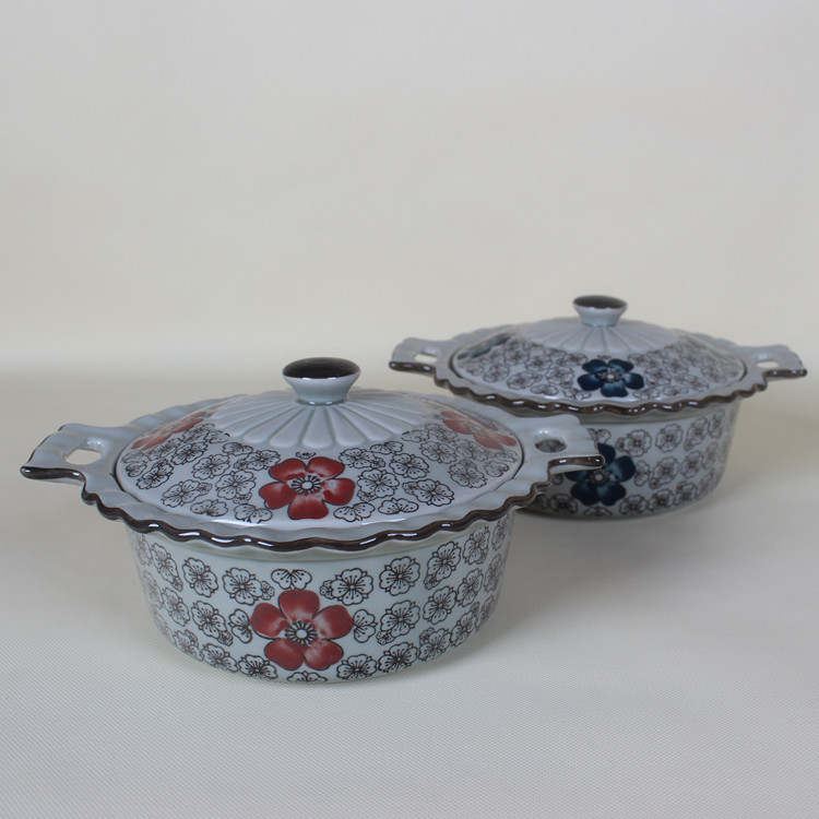 廠傢直銷 日韓式仿古陶瓷餐具陶瓷碗 手繪釉下彩 9英寸湯鍋工廠,批發,進口,代購