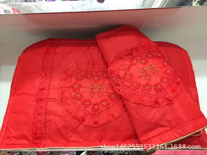 廠傢直銷大紅蕾絲邊韓版繡花桃心喜字婚慶送客禮品枕套工廠,批發,進口,代購