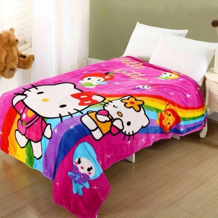 HelloKitty凱蒂貓KT貓彩虹精靈卡通毛巾被法絨卡通毛毯空調毯床單工廠,批發,進口,代購