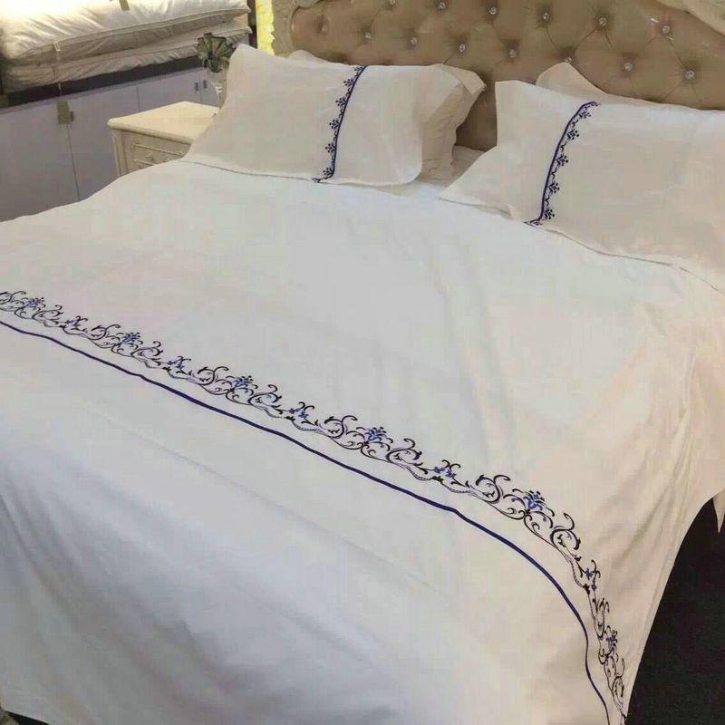 白色藍色繡花星級酒店用品佈草 高支高密賓館被套床單套件批發・進口・工廠・代買・代購