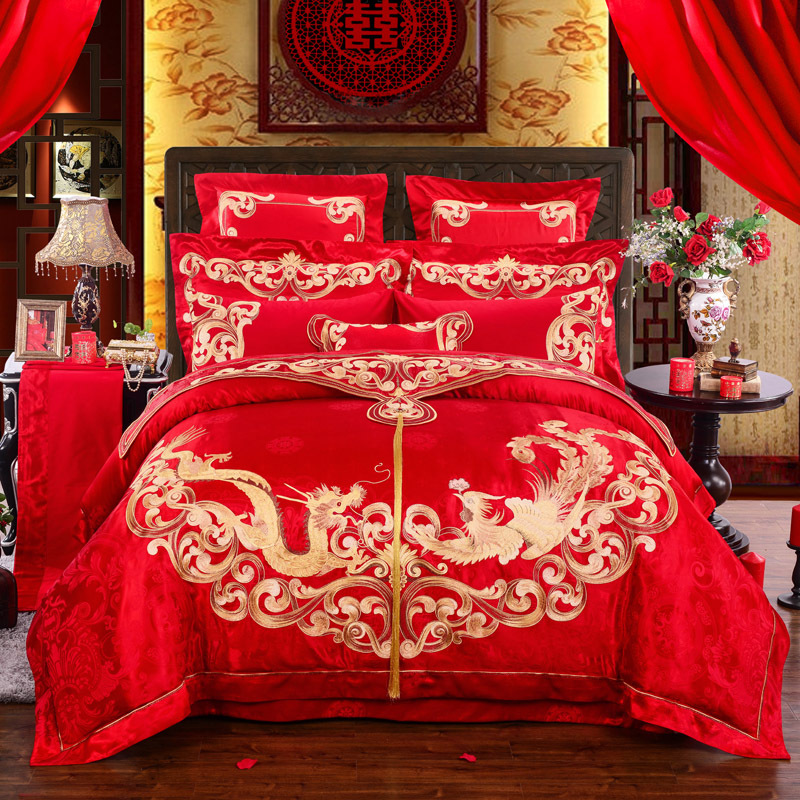 60S貢緞刺繡婚慶四件套 床上用品大紅四件多件套廠傢直銷實體貨源工廠,批發,進口,代購