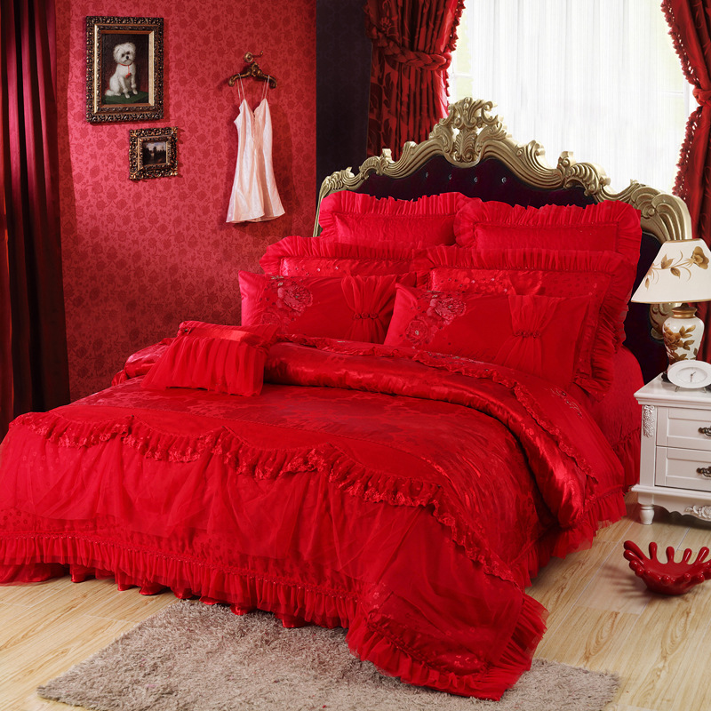 新婚慶韓版大紅十件套結婚床上用喜慶紅色多件套韓式粉色傢紡套件工廠,批發,進口,代購