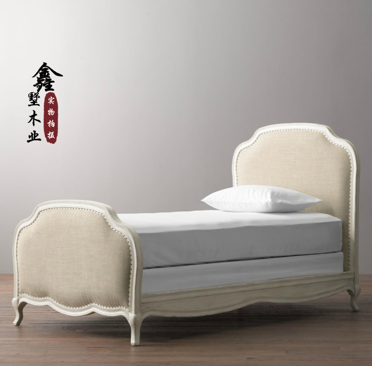 鑫墅 實木復古做舊仿古白色 單人床 RH兒童床 美式法式鄉村傢具工廠,批發,進口,代購