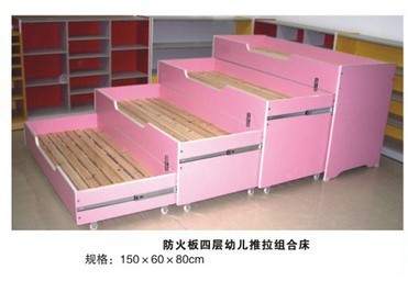 幼兒園幼兒專用床.兒童床.幼兒床, 防火板四層幼兒推拉組合床工廠,批發,進口,代購