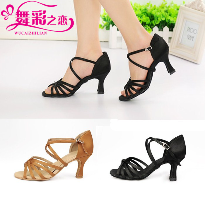 舞彩之戀真絲緞麵女式中高跟拉丁舞鞋/國標/交誼/廣場舞蹈鞋211A工廠,批發,進口,代購