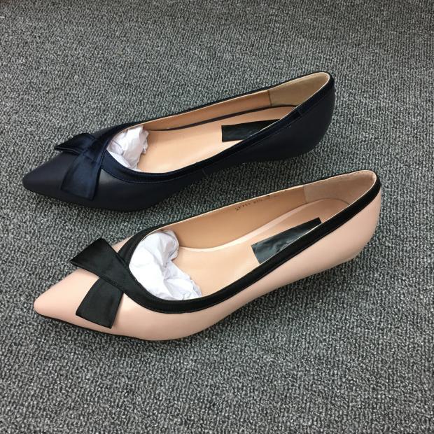 廣州女鞋2016秋新款真皮低跟蝴蝶結拼色尖頭淺口甜美女單鞋ZR711工廠,批發,進口,代購