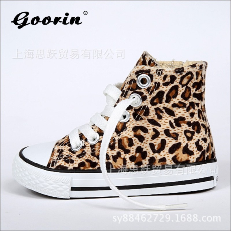 新品GOORIN兒童佈鞋中小童豹紋帆佈鞋學步鞋高低幫休閒運動鞋批發工廠,批發,進口,代購
