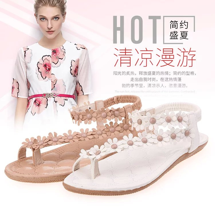供應新款夏季女式涼鞋批發韓版甜美公主風平底花朵涼鞋特價包郵批發・進口・工廠・代買・代購