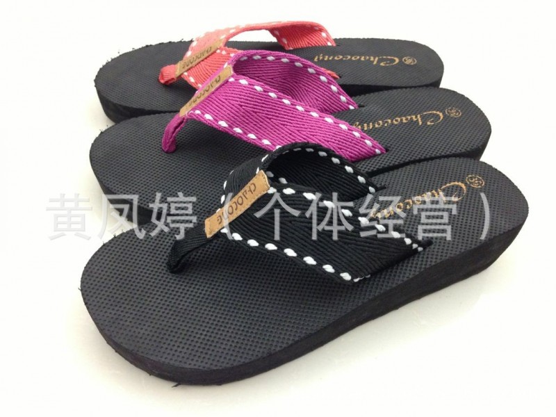 夏季簡約版大方休閒積帶舒適沙灘拖鞋耐磨防滑坡跟女拖鞋外貿鞋工廠,批發,進口,代購