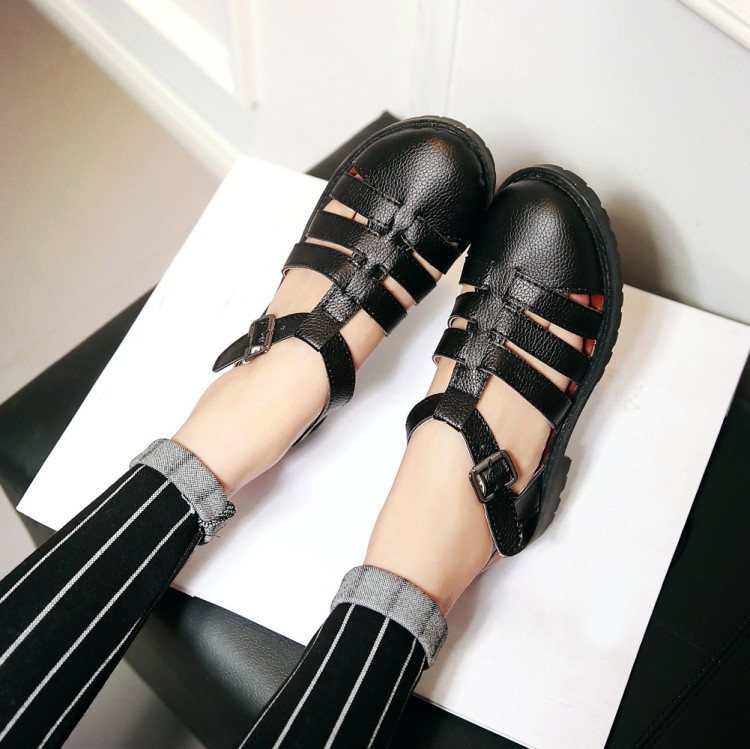韓版甜美洞洞鞋平底鏤空學生鞋平跟包頭舒適涼鞋百搭春夏黑色女鞋工廠,批發,進口,代購
