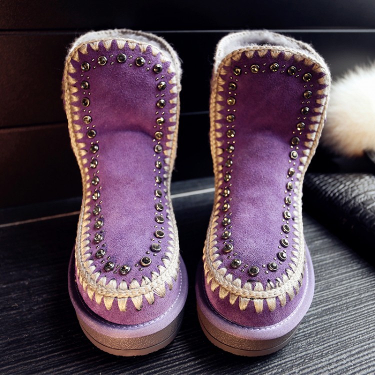 批發爆款女鞋 2015冬新款真皮羊毛保暖鞋平底厚底短筒加厚雪靴工廠,批發,進口,代購
