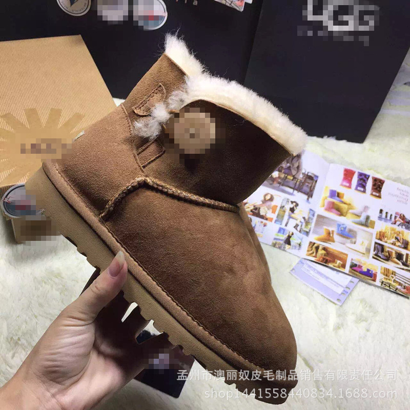 澳麗奴羊皮毛一體雪靴UG一粒扣最經典款式3352短筒羊毛女鞋特價工廠,批發,進口,代購