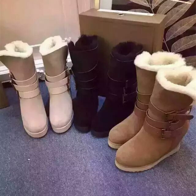 冬季真皮內增高雪靴羊皮毛一體短靴 中筒厚底坡跟加厚保暖女鞋工廠,批發,進口,代購