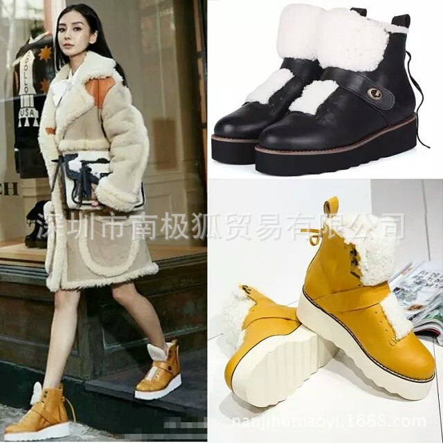 歐洲站秋冬新款AngelaBaby 同款短靴 羊羔毛翻邊短靴松糕厚底女靴工廠,批發,進口,代購