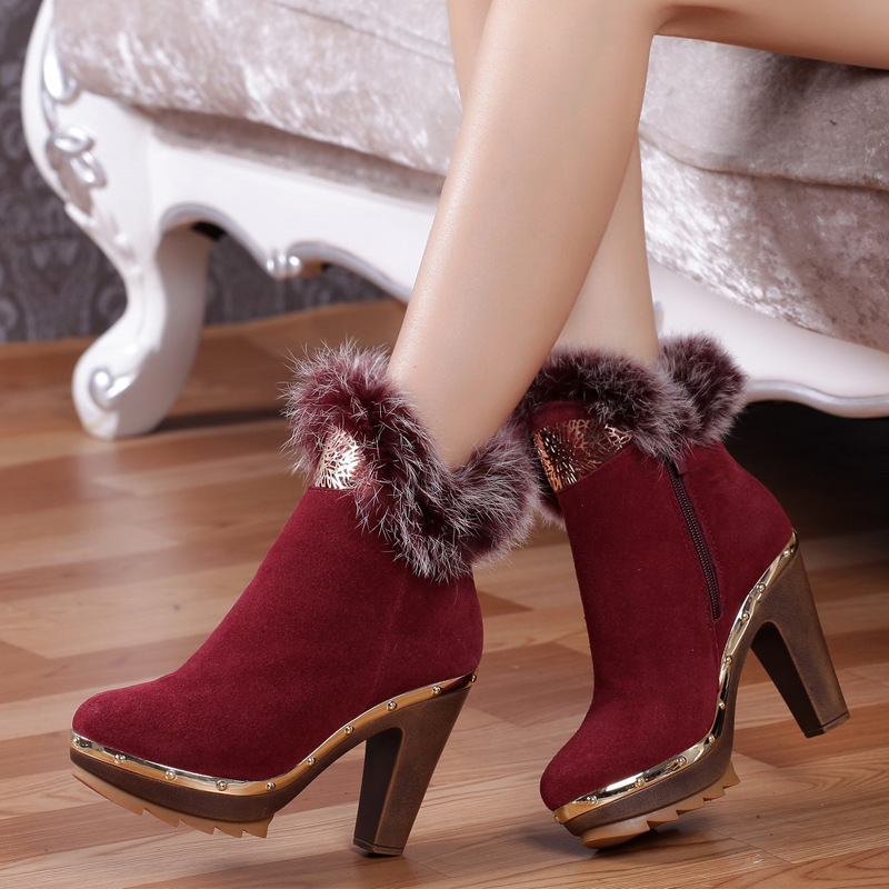 2013年冬季新款兔毛短靴超高跟真皮雪靴棉靴真皮高跟短靴工廠,批發,進口,代購