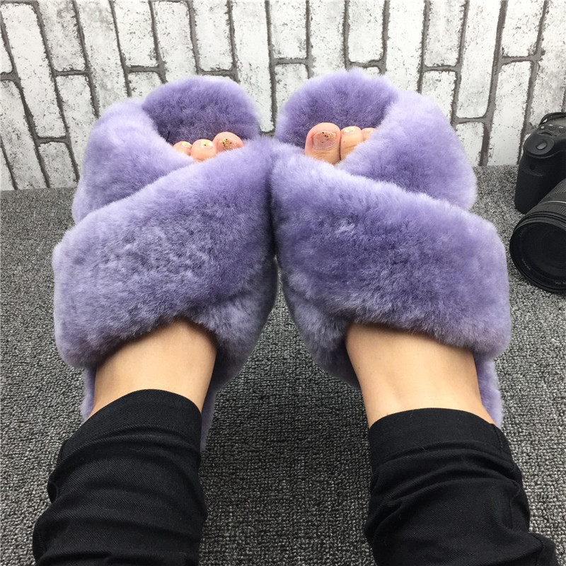 韓版冬正品澳洲羊皮毛一體羊毛拖鞋加厚毛毛拖鞋女居傢交叉一字拖工廠,批發,進口,代購