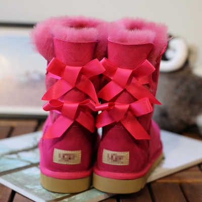 2014雪靴特價 冬季女式中筒3280羊皮毛一體靴子 高端蝴蝶結綁帶工廠,批發,進口,代購