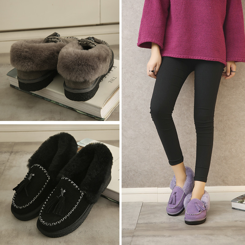 2016新款雪靴女士真皮羊毛低筒小黑鞋皮毛一體豆豆鞋一件代發工廠,批發,進口,代購