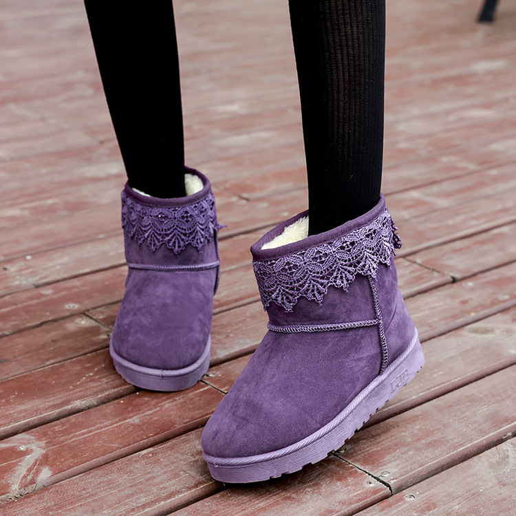 2016冬季雪靴女經典蕾絲平底短筒靴子韓版加厚加絨保暖棉靴工廠,批發,進口,代購