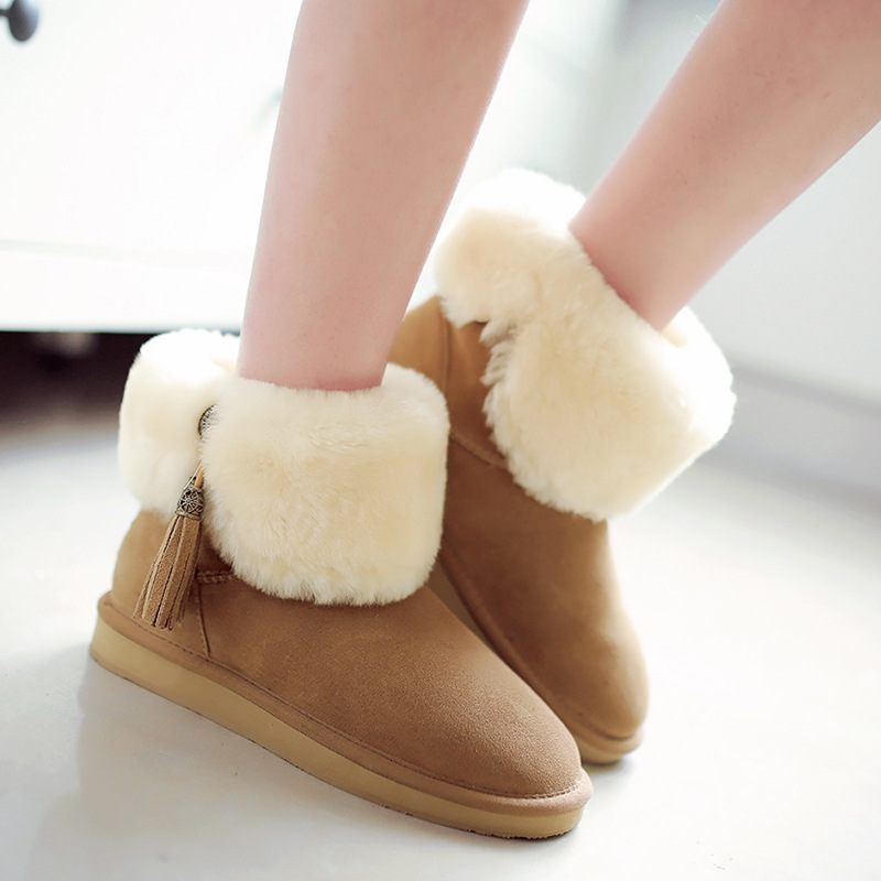 2016冬季新款流蘇雪靴皮毛一體保暖平底棉鞋內增高短靴女工廠,批發,進口,代購