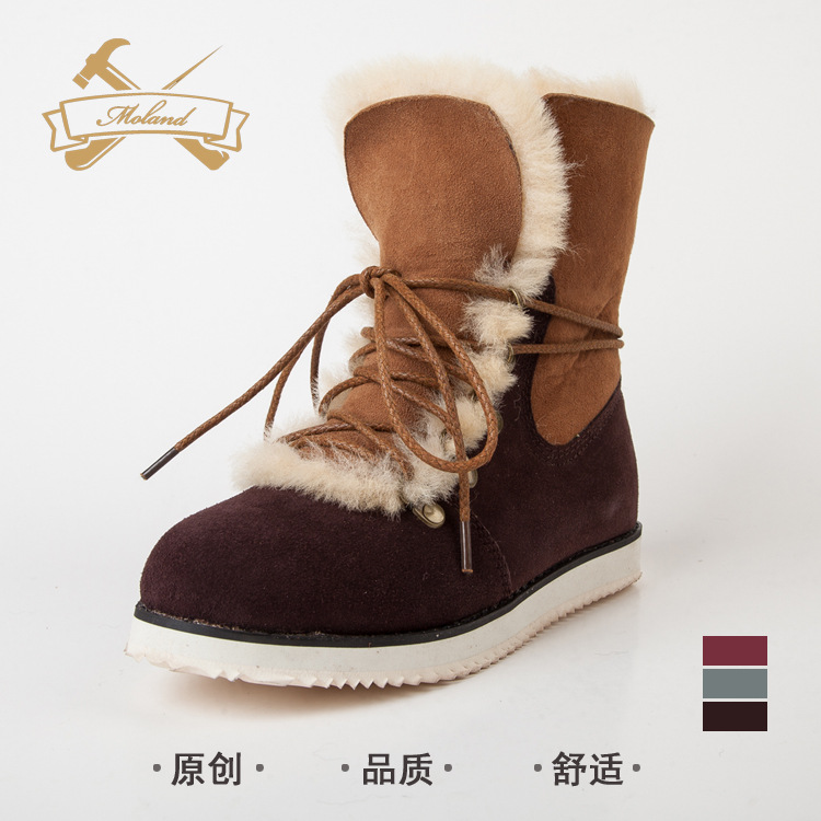 冬新品1009前系帶跟定型羊皮毛一體平底雪靴廠傢直銷代發特價批發・進口・工廠・代買・代購